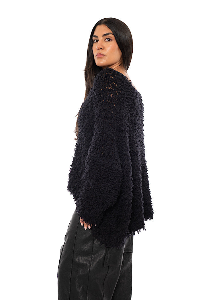 TEXTURED WOOL BLEND PULLOVER