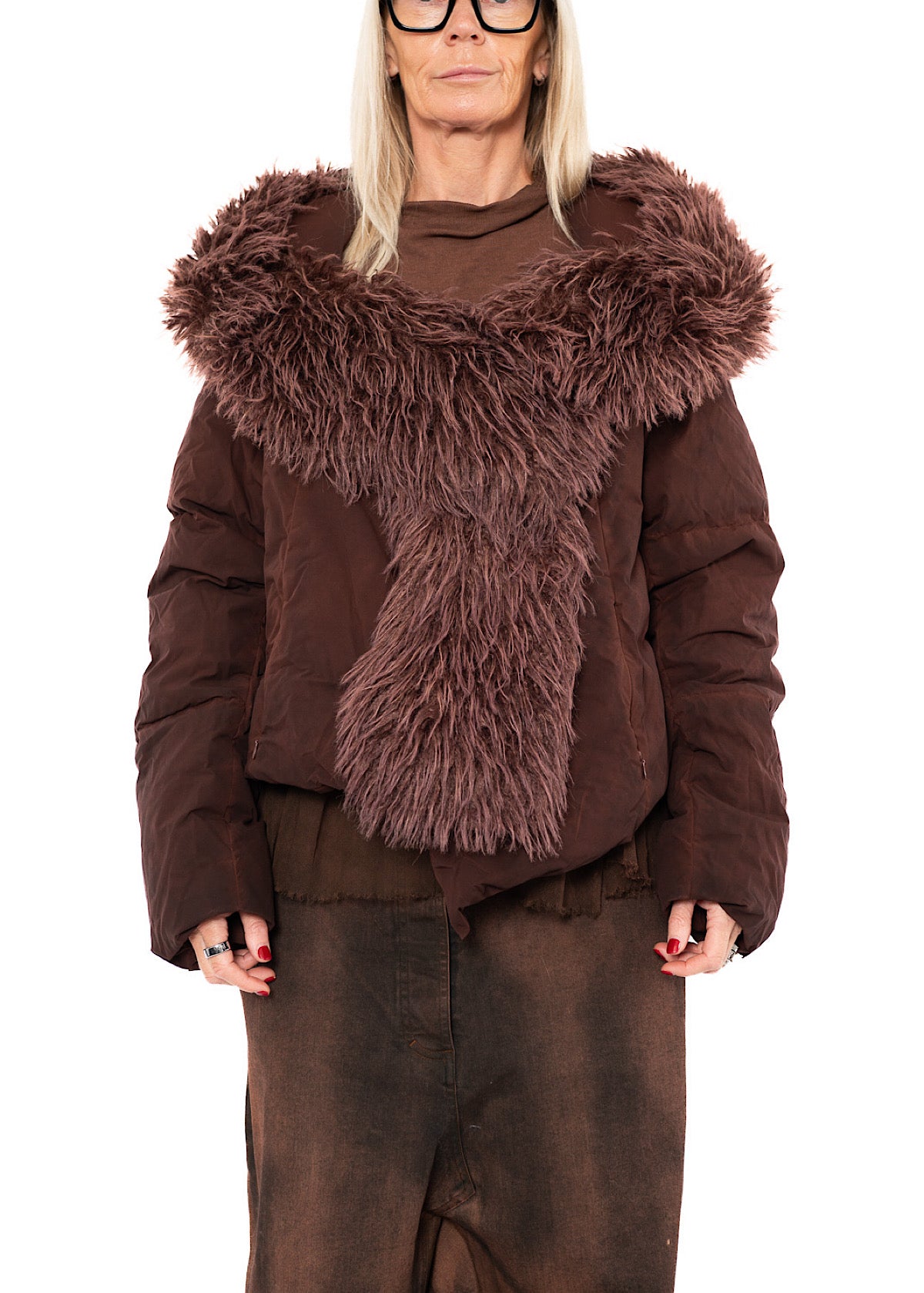 ASYMMETRIC FAUX FUR TRIM PUFFER JACKET