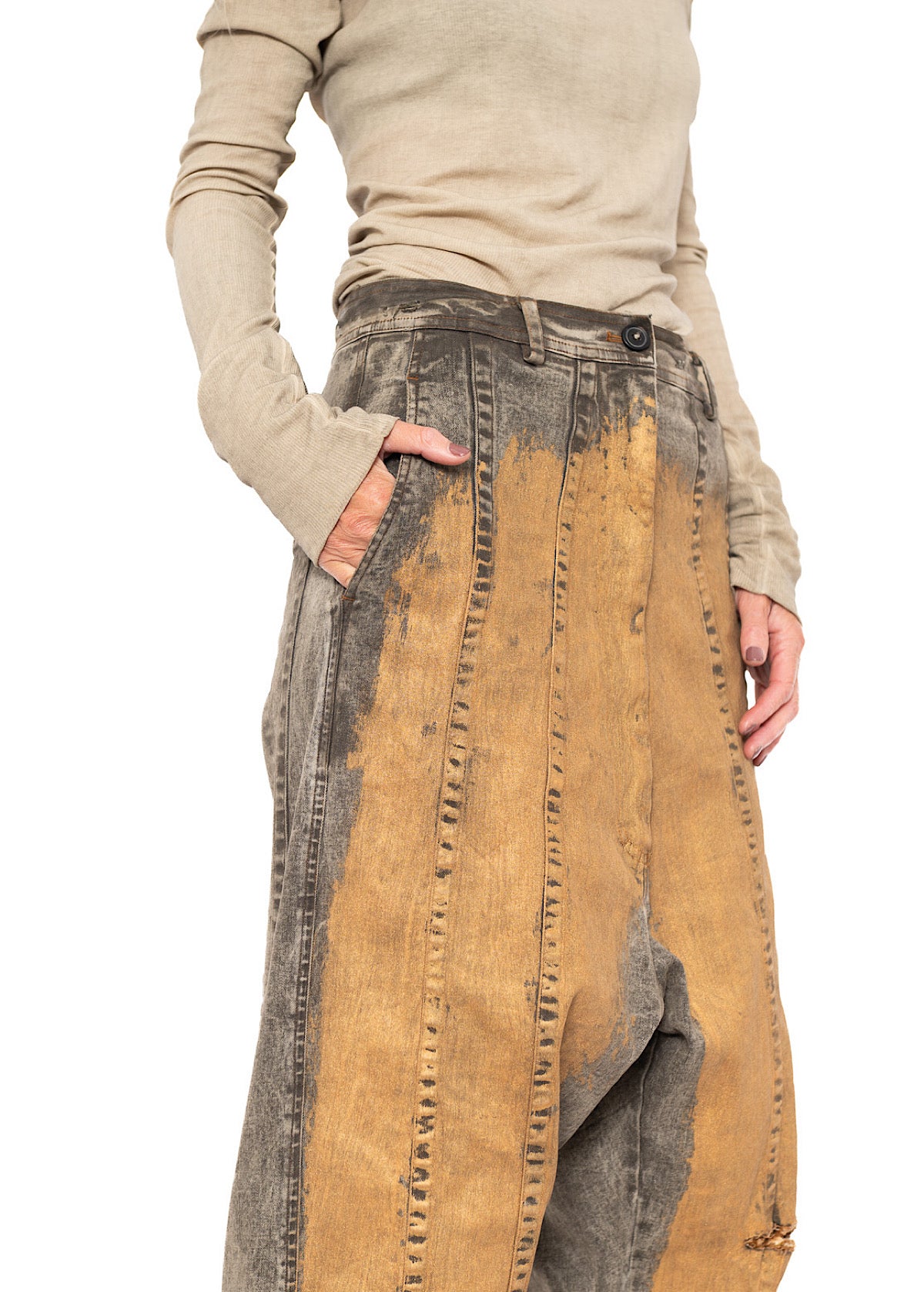 HAND-PAINTED GOLD DENIM TROUSER
