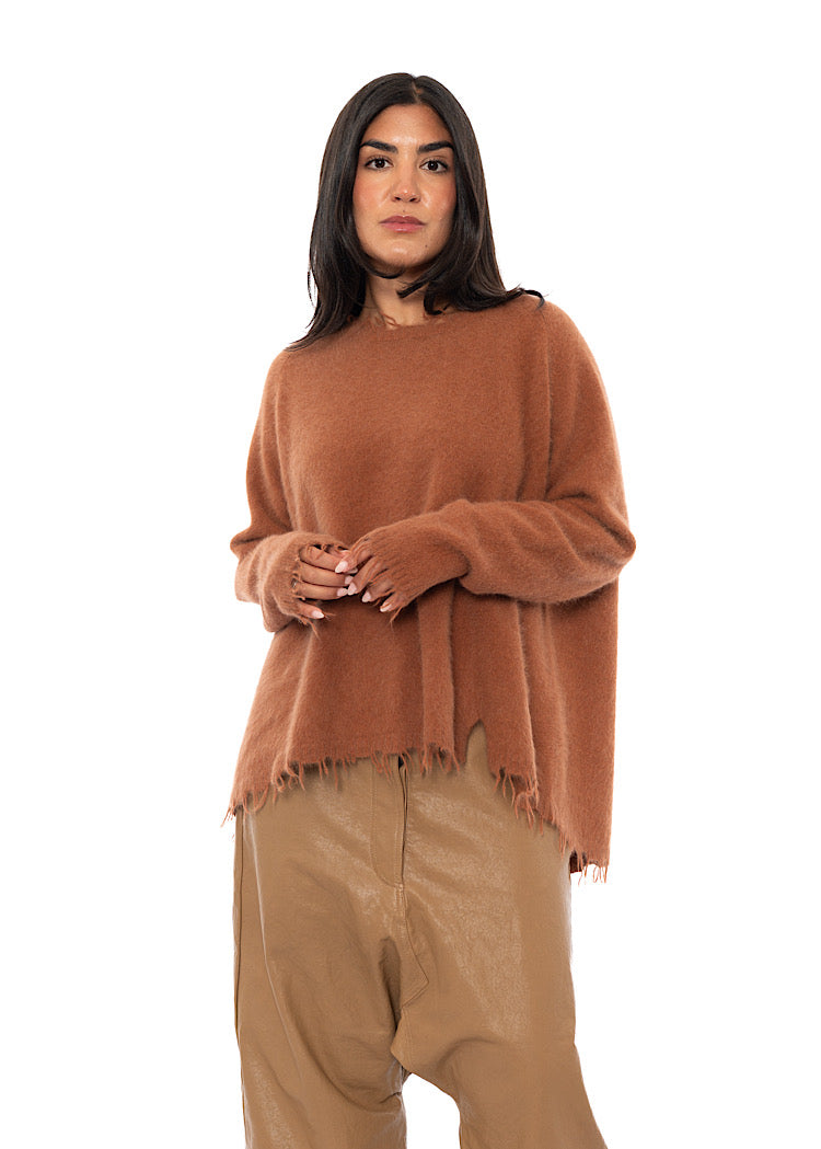 FRAYED FOX WOOL SILK PULLOVER