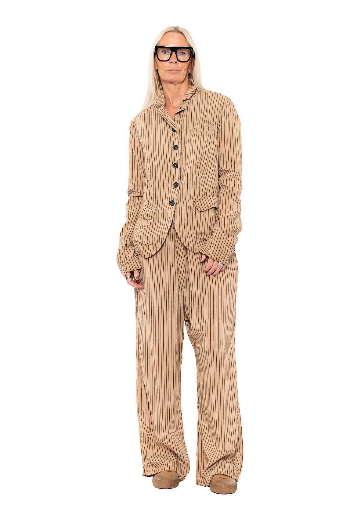 GARMENT-DYED SILK STRIPE TROUSER