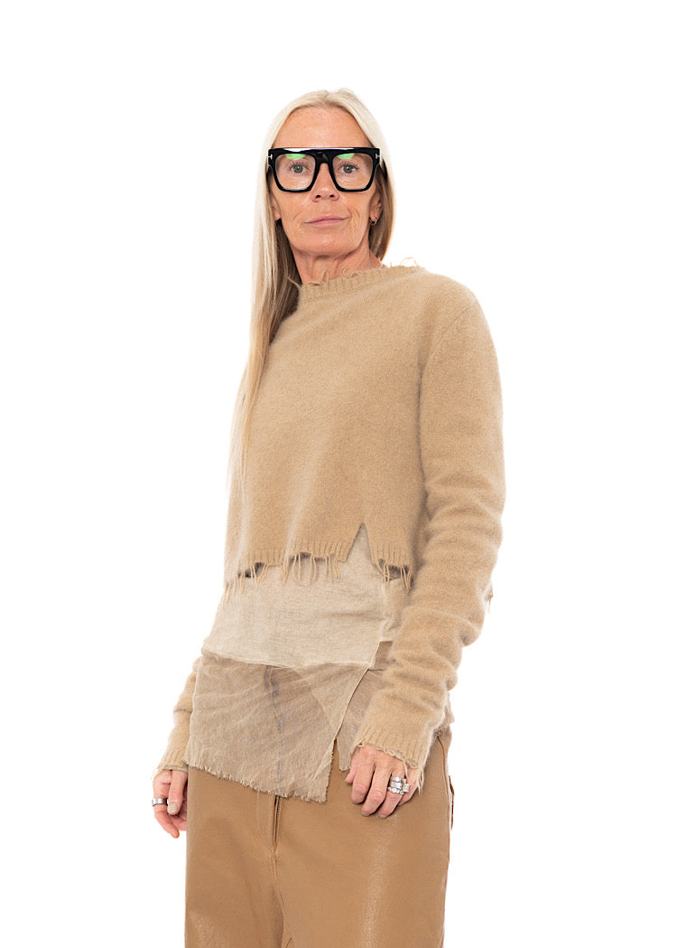 CROPPED FOX WOOL SILK PULLOVER