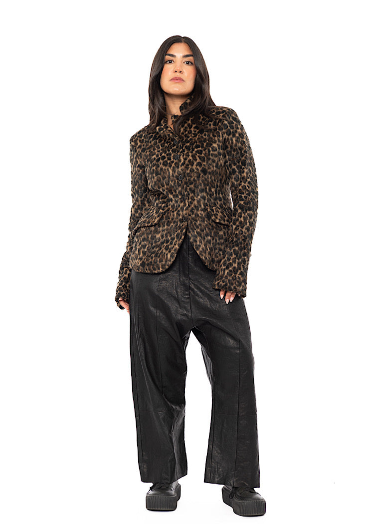 TAILORED FAUX FUR LEOPARD PRINT JACKET