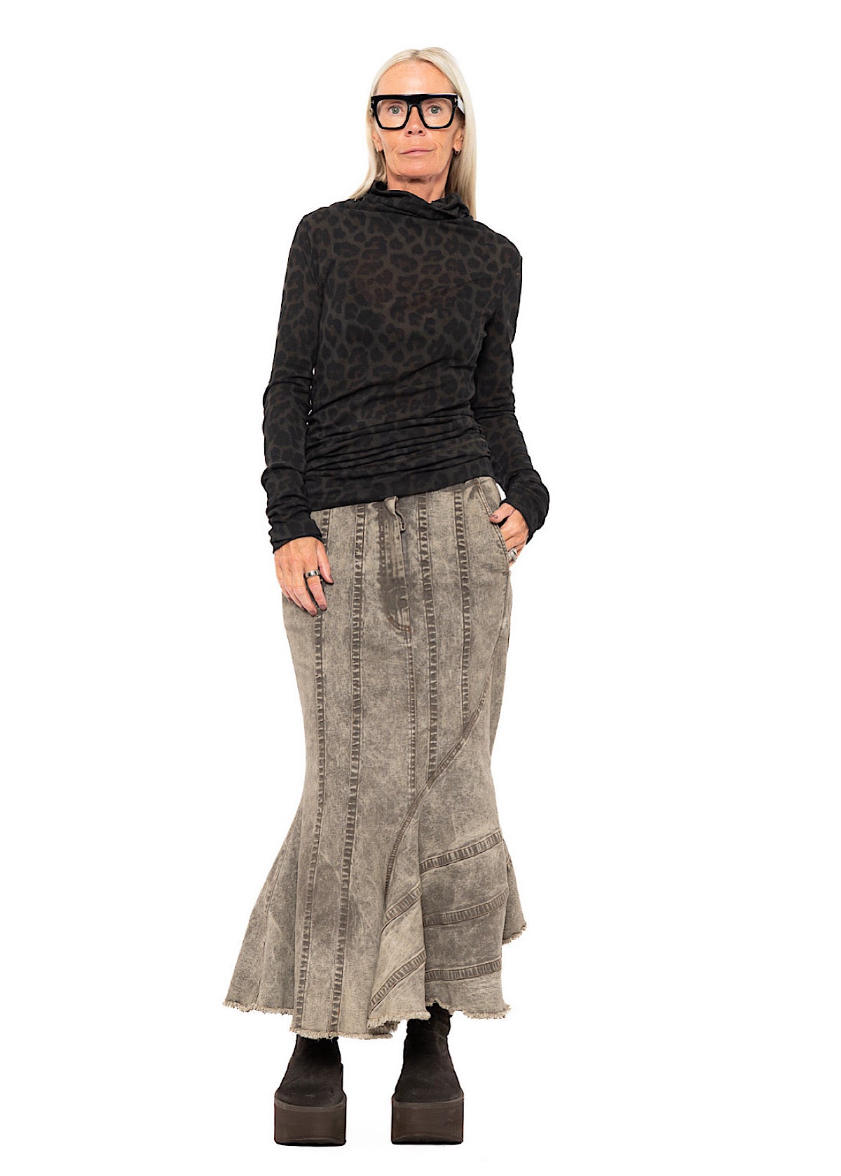 FISHTAIL STRETCH DENIM SKIRT