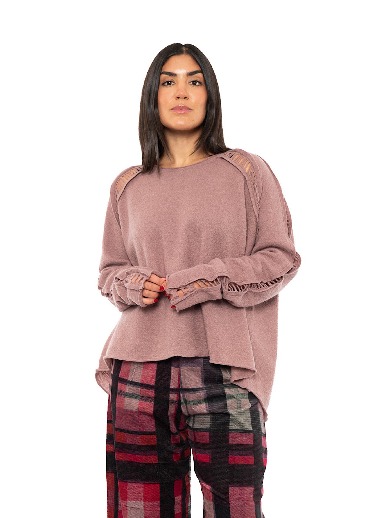 BOILED WOOL LADDER STITCH PULLOVER