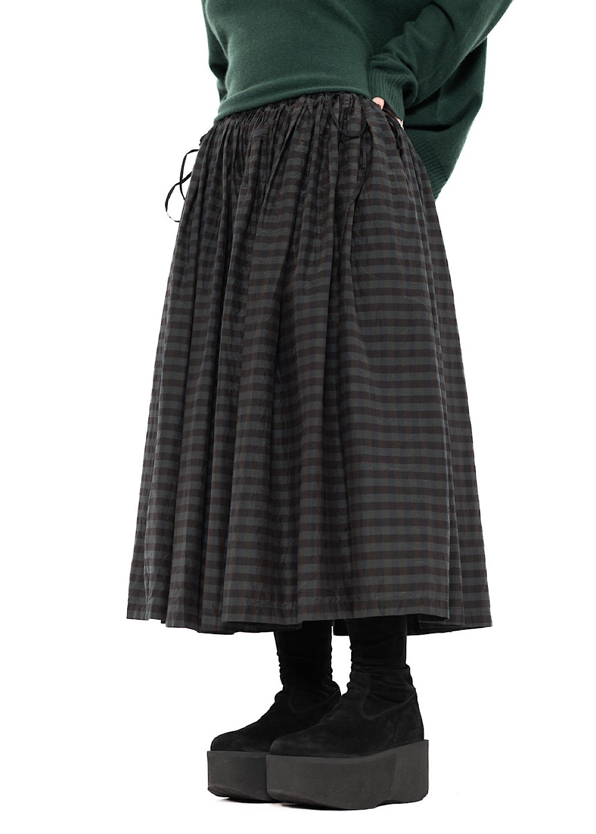 CHECKED COTTON-SILK SKIRT