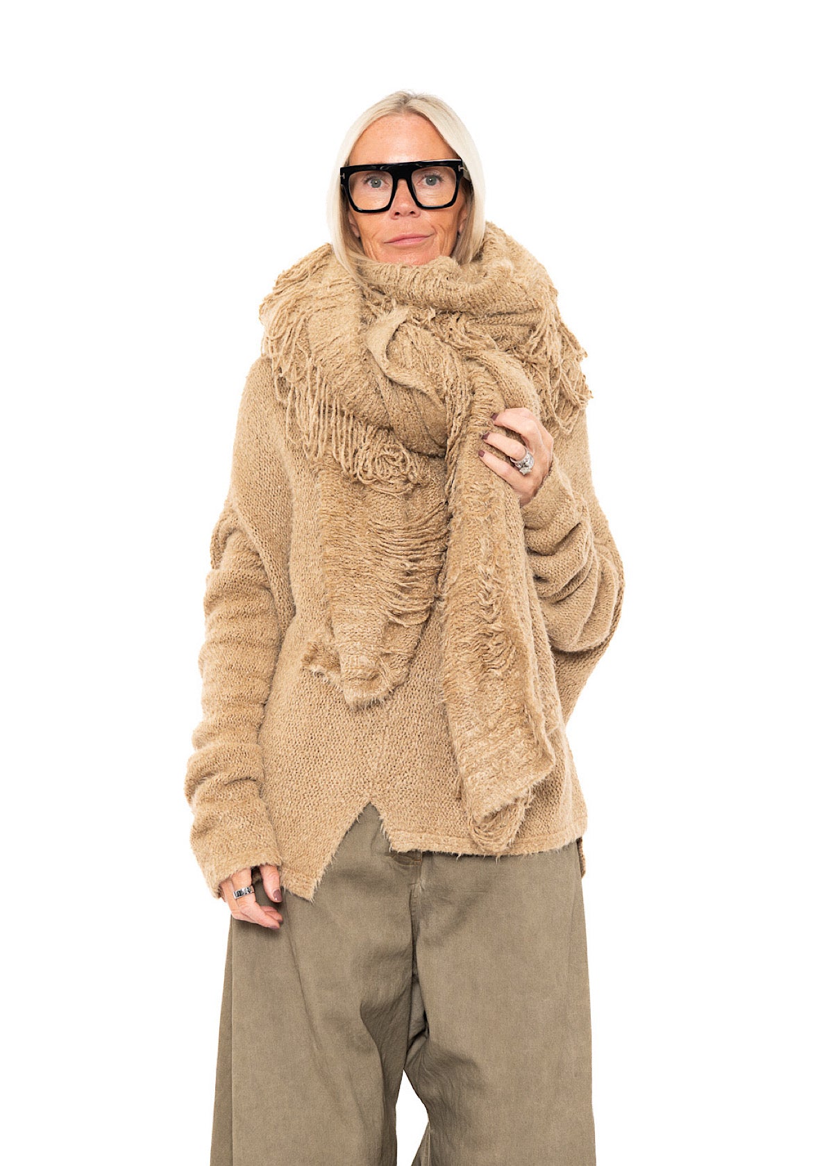 LADDERED SILK KNIT SCARF