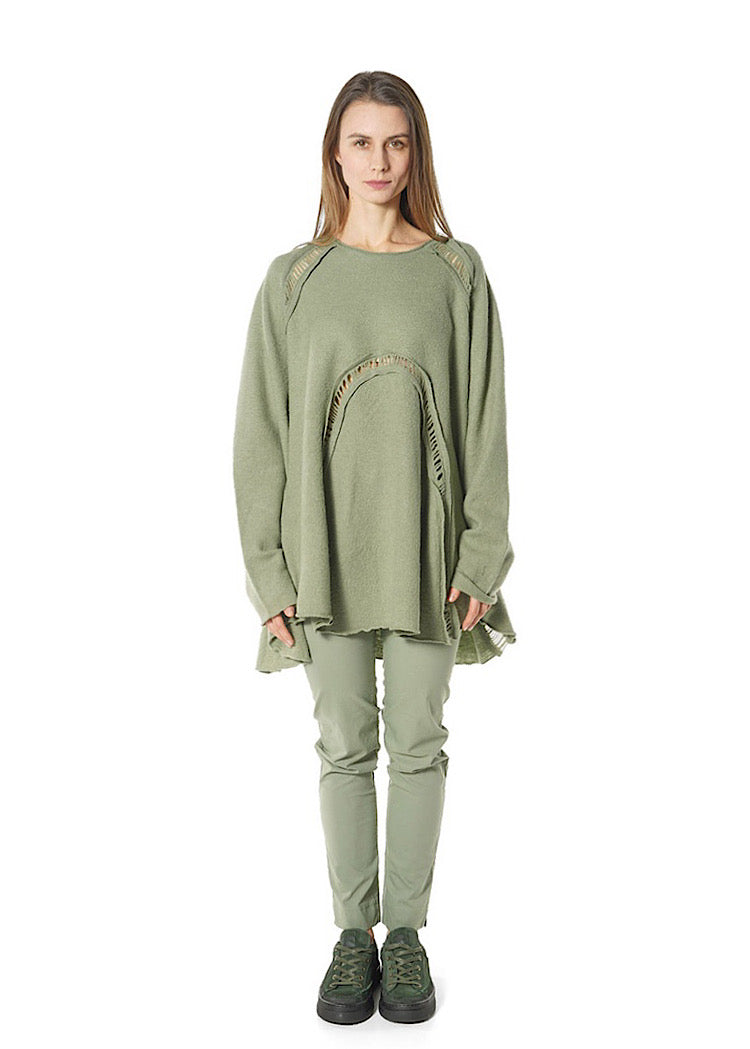 BOILED WOOL LADDER STITCH TUNIC *BLACK* (Shown in PARK)