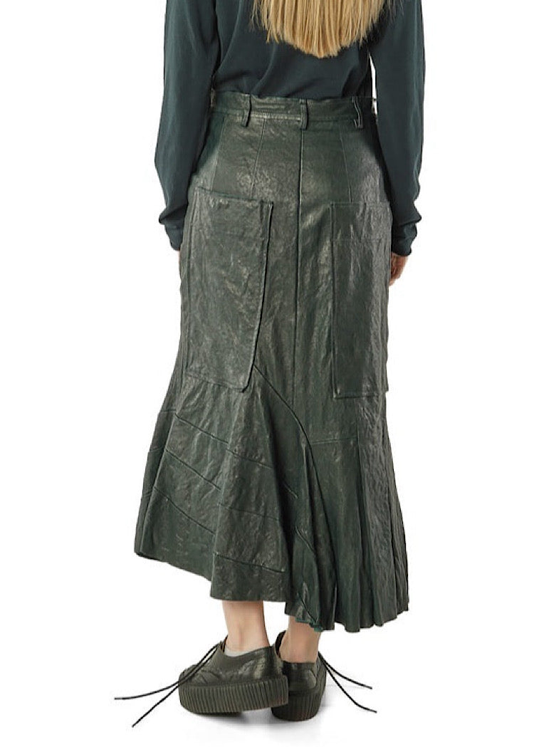 ASYMMETRIC FLARED LEATHER SKIRT *BLACK* (Shown in PETROL)