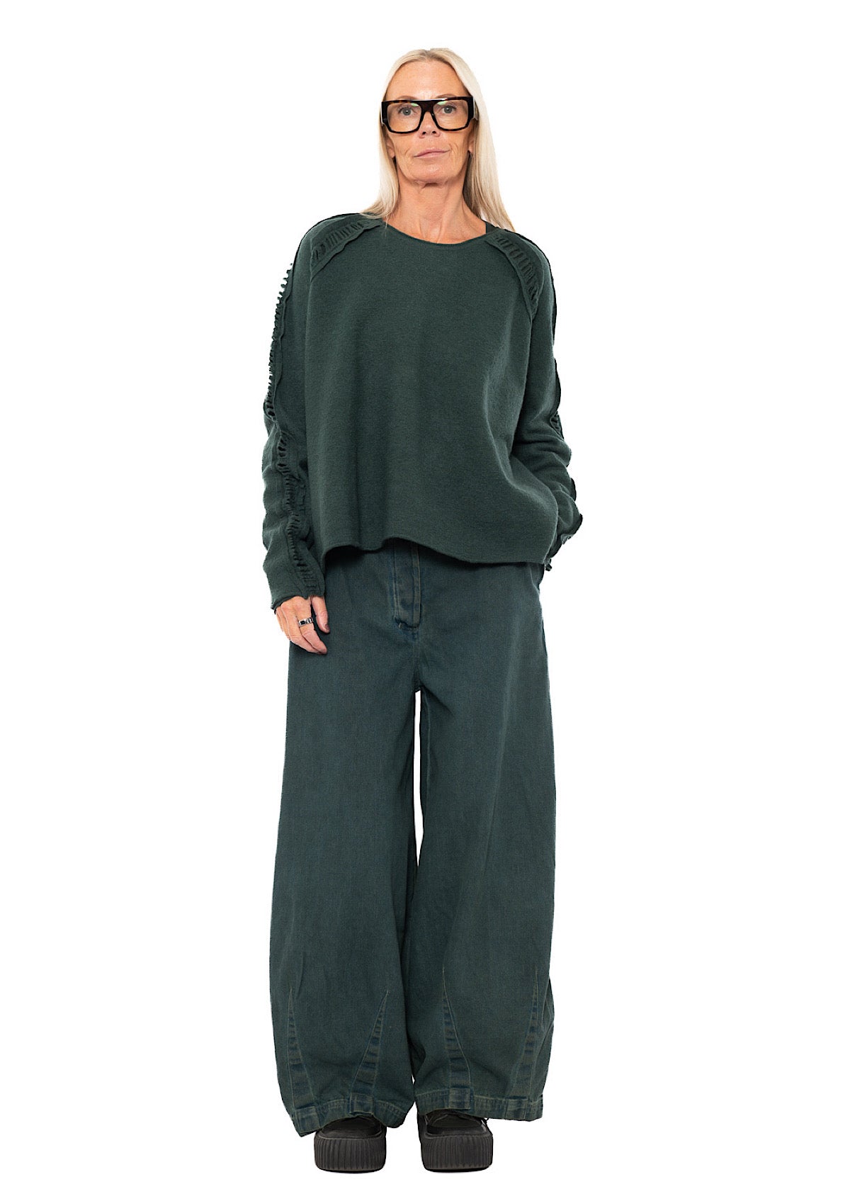 BOILED WOOL LADDER STITCH PULLOVER