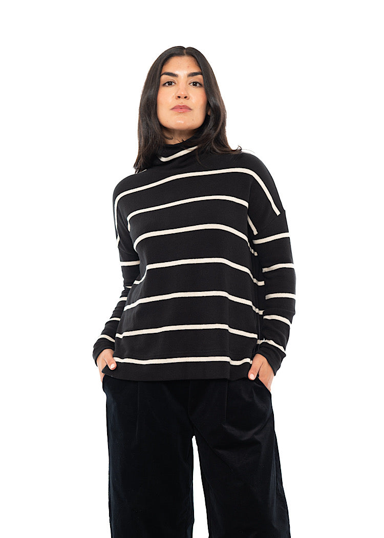 STRIPED COTTON-FLEECE JADE PULLOVER