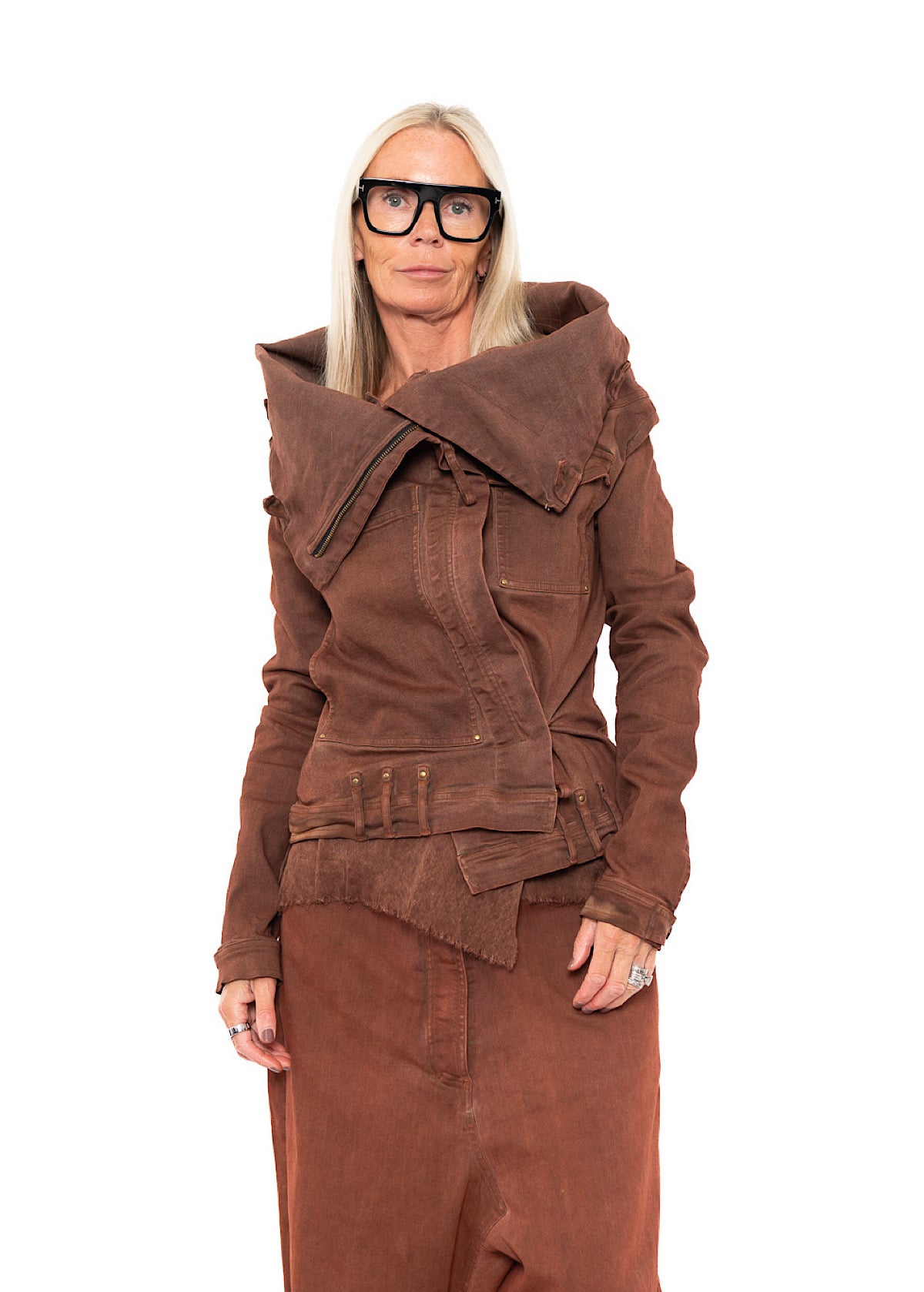 FITTED FAUX FUR-TRIM DENIM JACKET