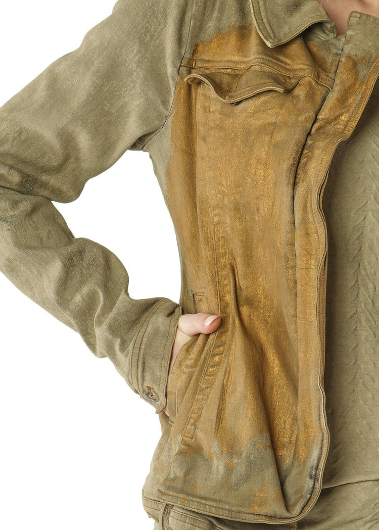 GOLD-PAINTED ZIP-FRONT DENIM JACKET