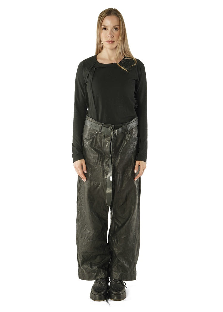 WIDE-LEG LAMB LEATHER TROUSER
