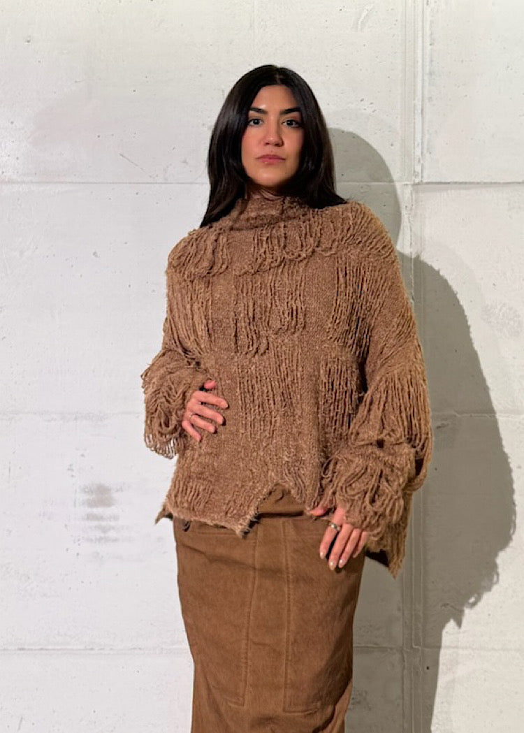 LADDERED SILK KNIT PULLOVER