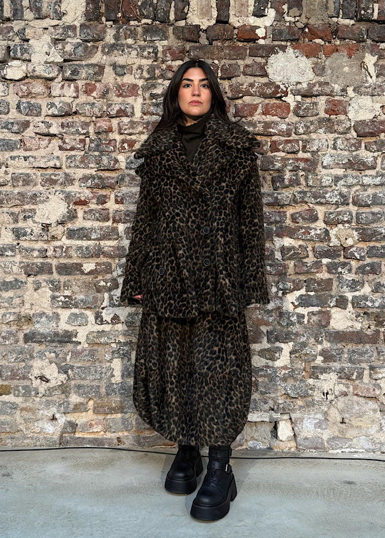 DOUBLE-BREASTED FAUX FUR LEO JACKET
