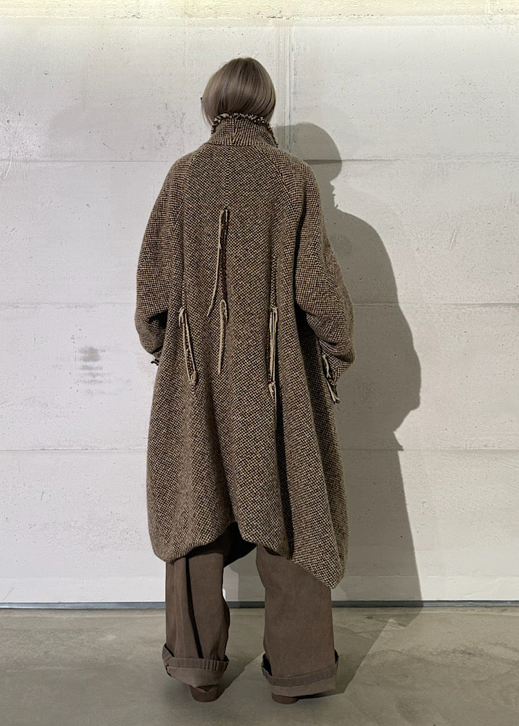 DRAPED CHECK WOOL COAT