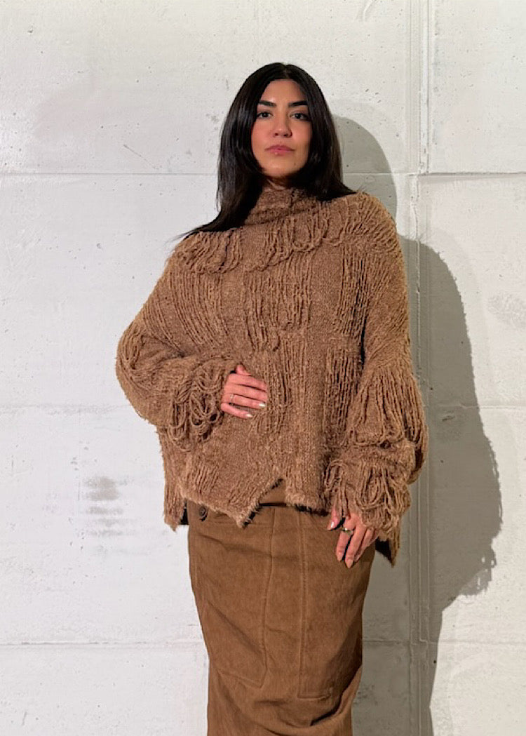 LADDERED SILK KNIT PULLOVER