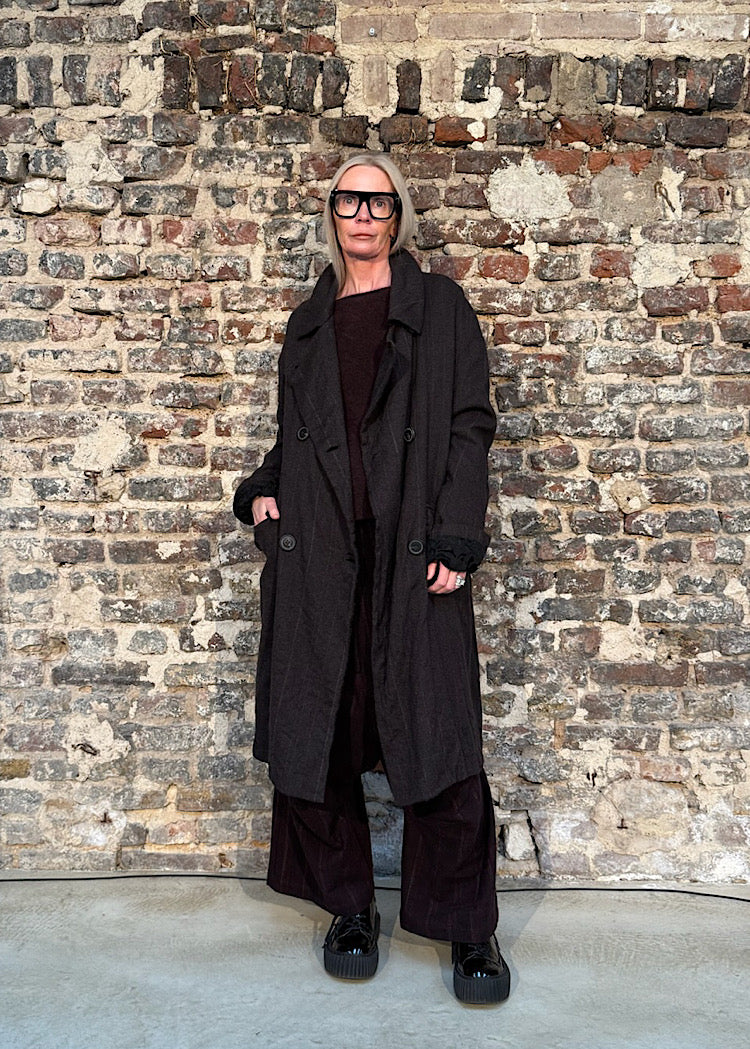 CL DOUBLE-BREASTED PINSTRIPE WOOL COAT