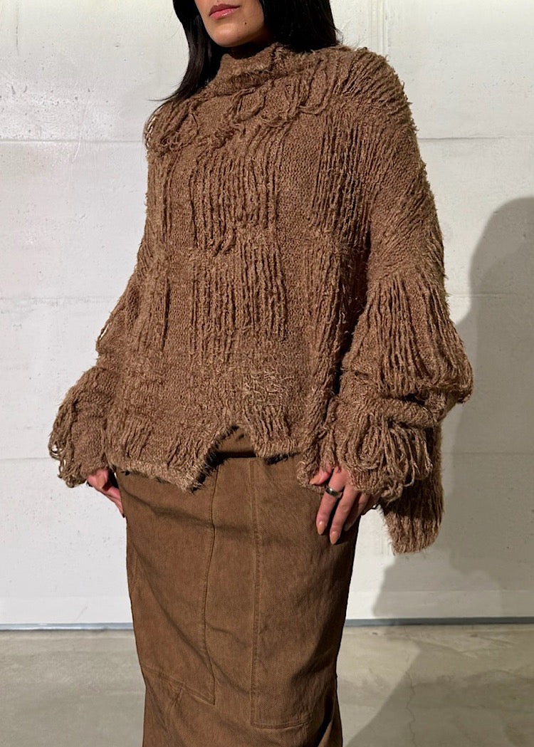 LADDERED SILK KNIT PULLOVER
