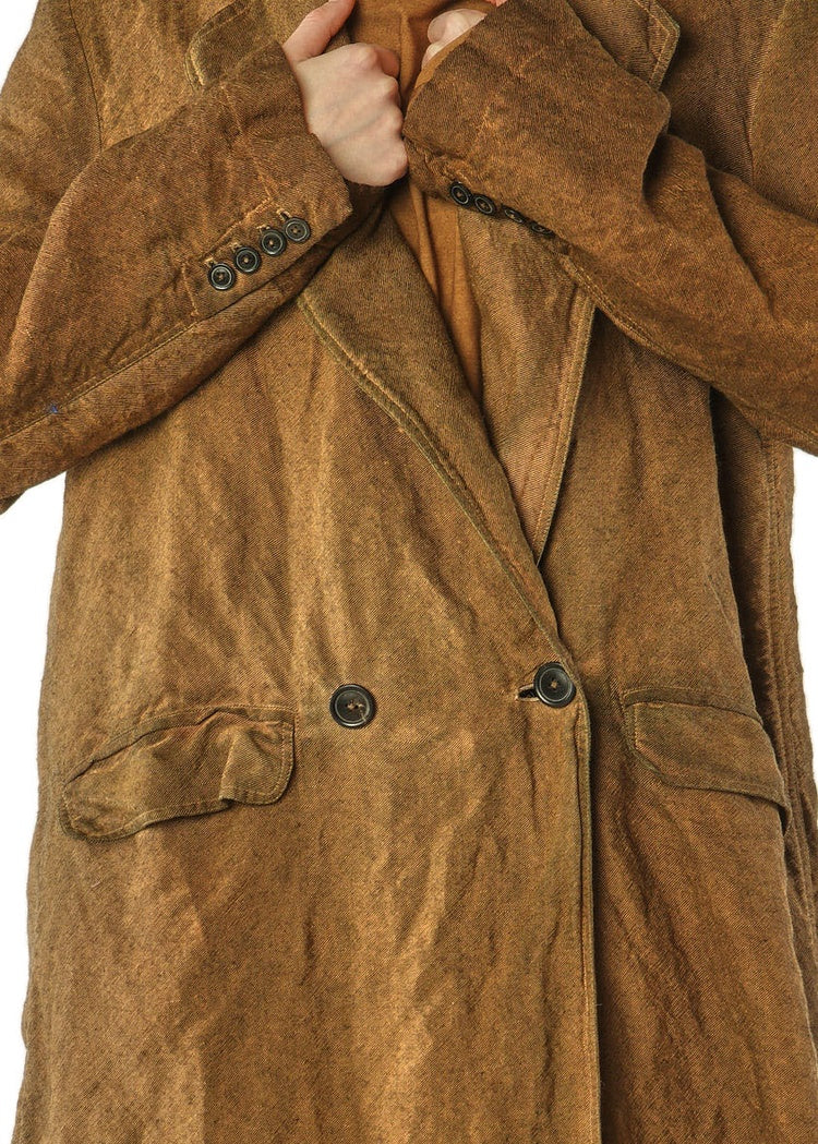 DOUBLE-BREASTED LINEN-WOOL COAT