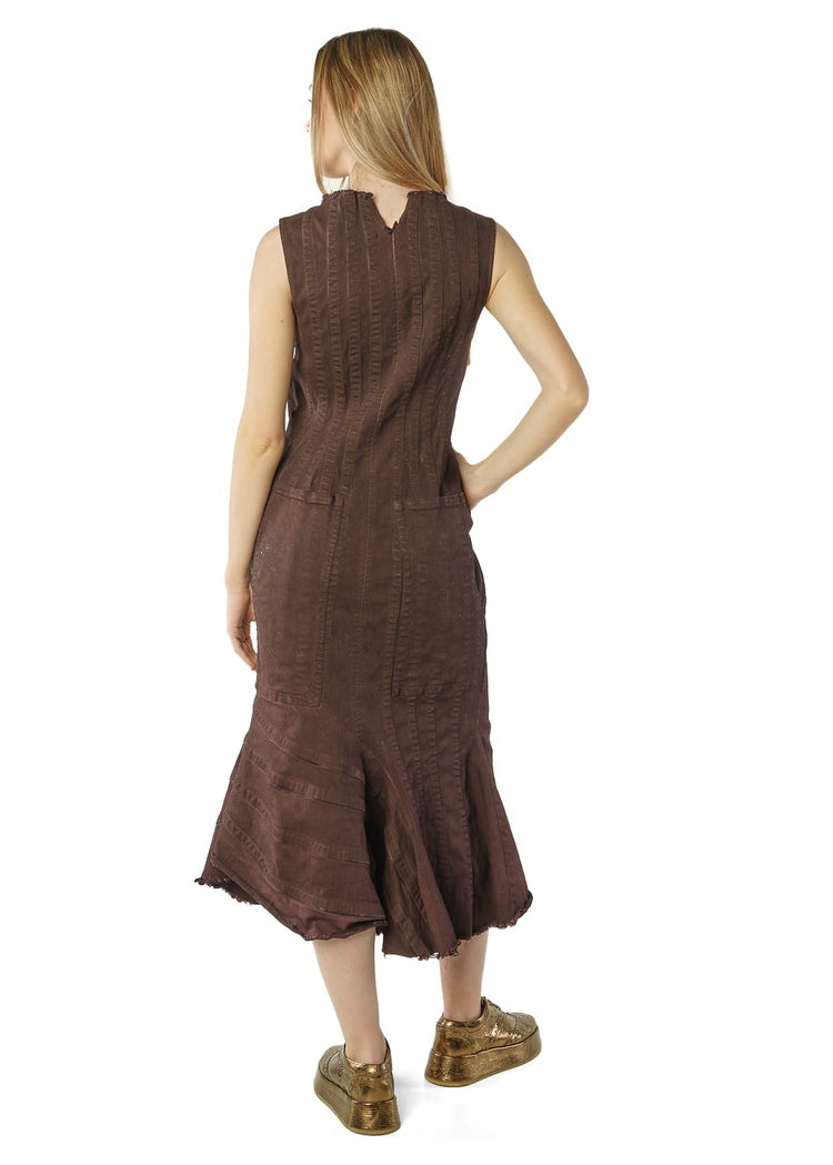 GOLD-PAINTED ASYMMETRIC DENIM DRESS