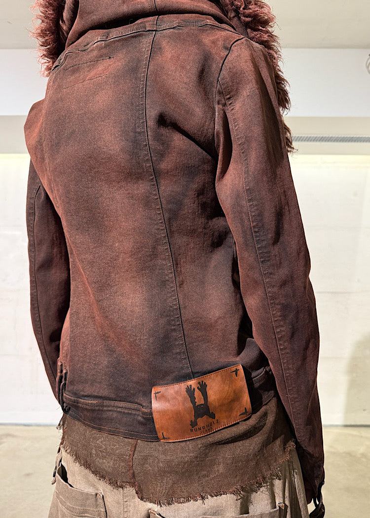 FITTED FAUX FUR-TRIM DENIM JACKET