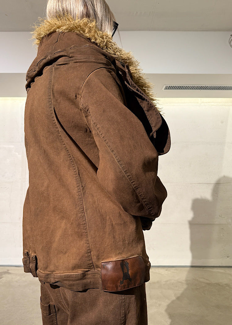 OVERSIZED FAUX FUR-TRIM DENIM JACKET