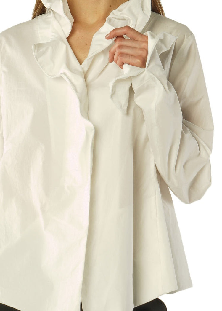 RUFFLE-COLLAR COTTON POPLIN BLOUSE