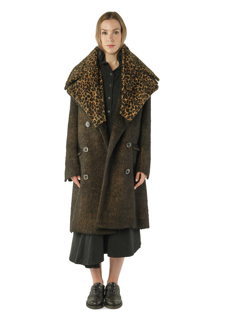 FAUX FUR-COLLAR LONG-HAIR WOOL COAT