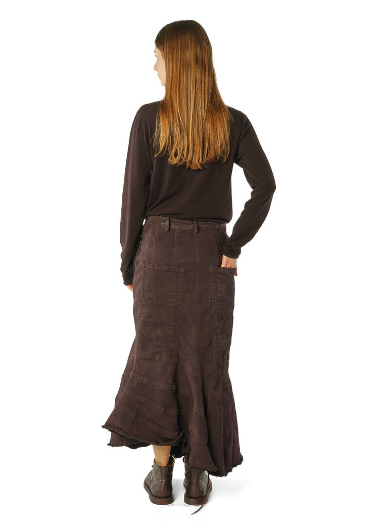 ASYMMETRIC FLARED DENIM SKIRT