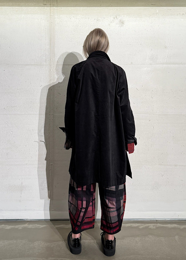 RUNDHOLZ BLACK LABEL DOUBLE-BREASTED CHECK VELVET COAT