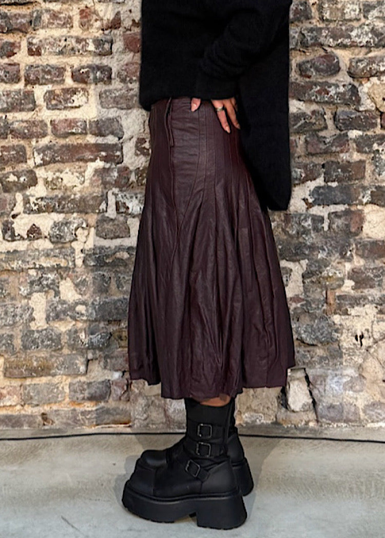 CL PANELLED LEATHER A-LINE SKIRT