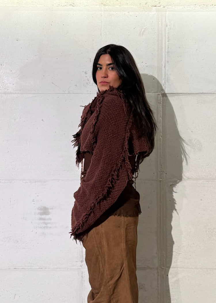 CROPPED BOUCLÉ SILK-WOOL PULLOVER