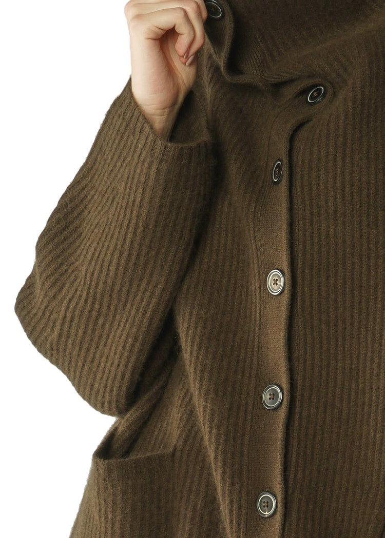 MIXED-KNIT FUNNEL NECK CARDIGAN