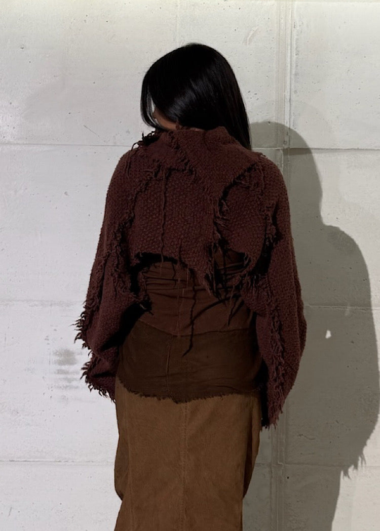 CROPPED BOUCLÉ SILK-WOOL PULLOVER