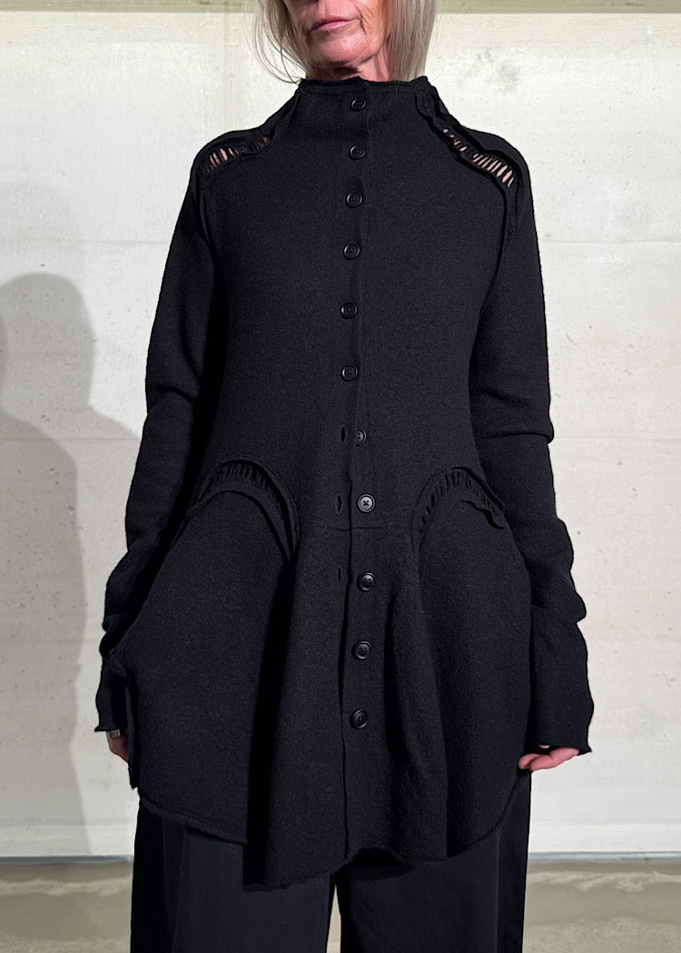 CL FLARED BOILED WOOL CARDIGAN
