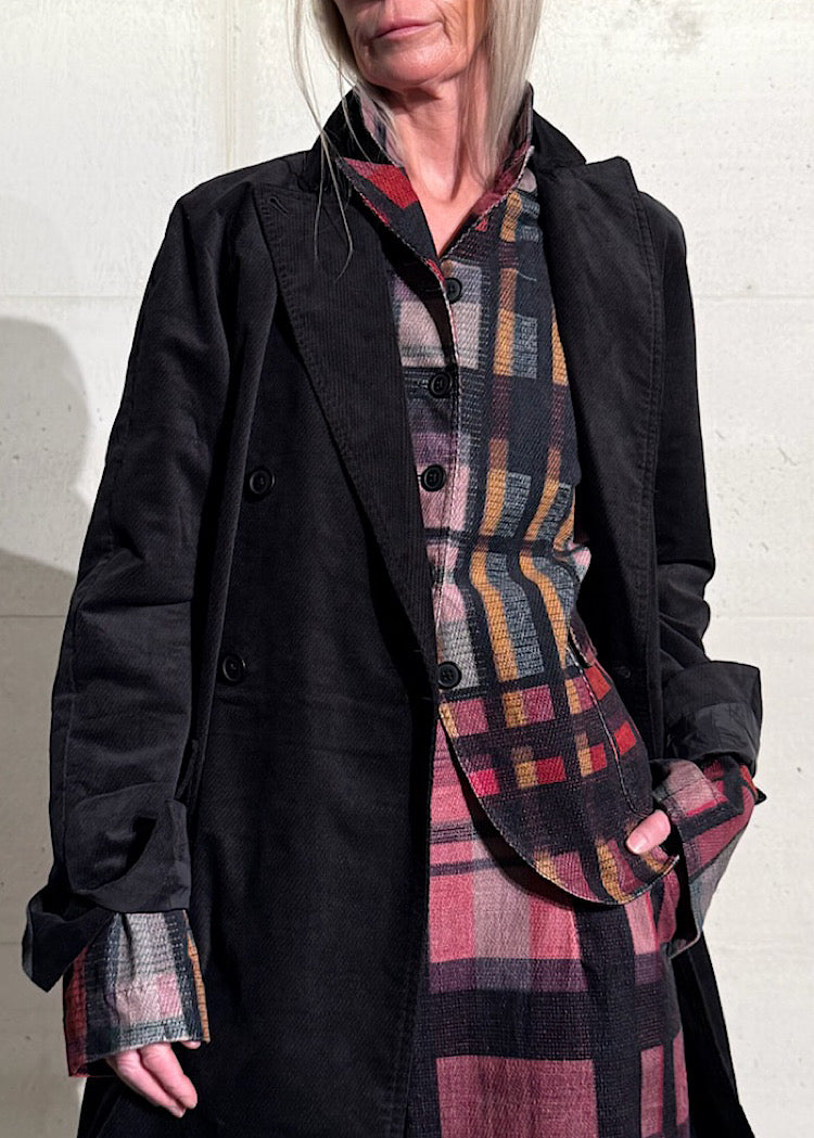 CL DOUBLE-BREASTED STRETCH-VELVET COAT