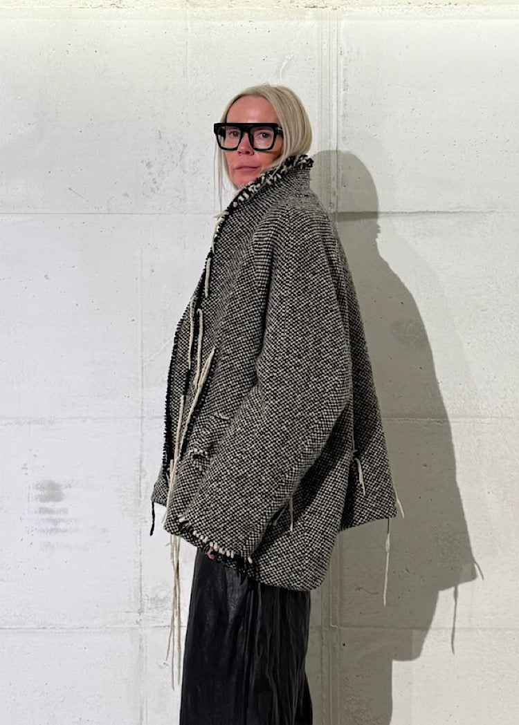 DRAPED CHECK WOOL JACKET