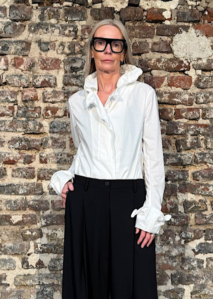 CL RUFFLE-COLLAR COTTON POPLIN BLOUSE