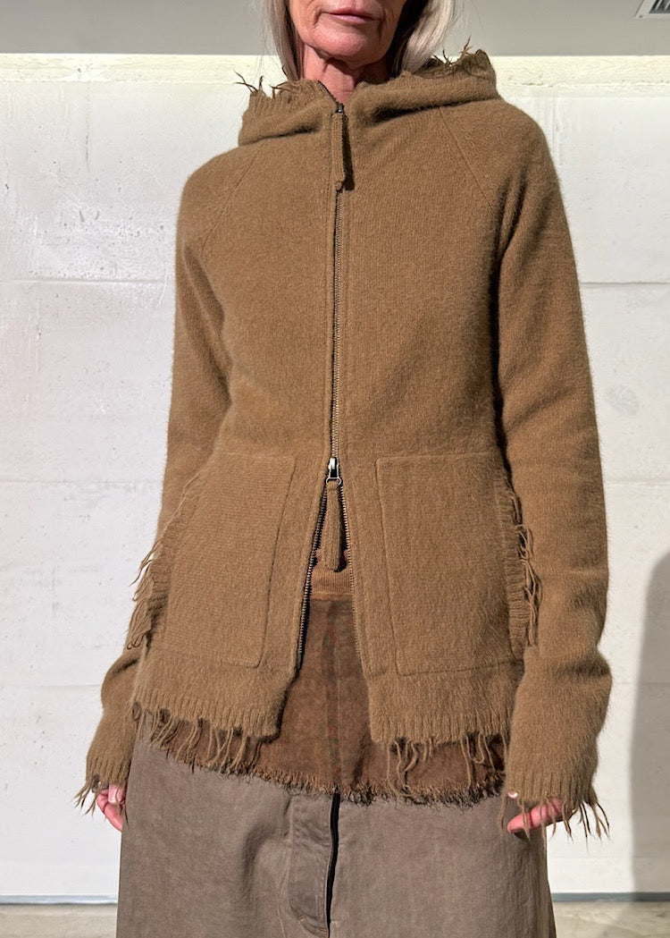 HOODED BRUSHED FOX-WOOL CARDIGAN