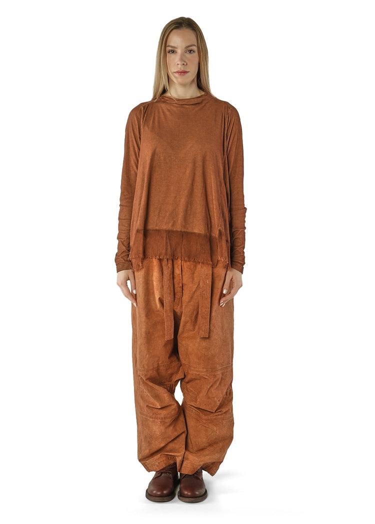 FUNNEL NECK MESH-HEM RIB JERSEY TOP