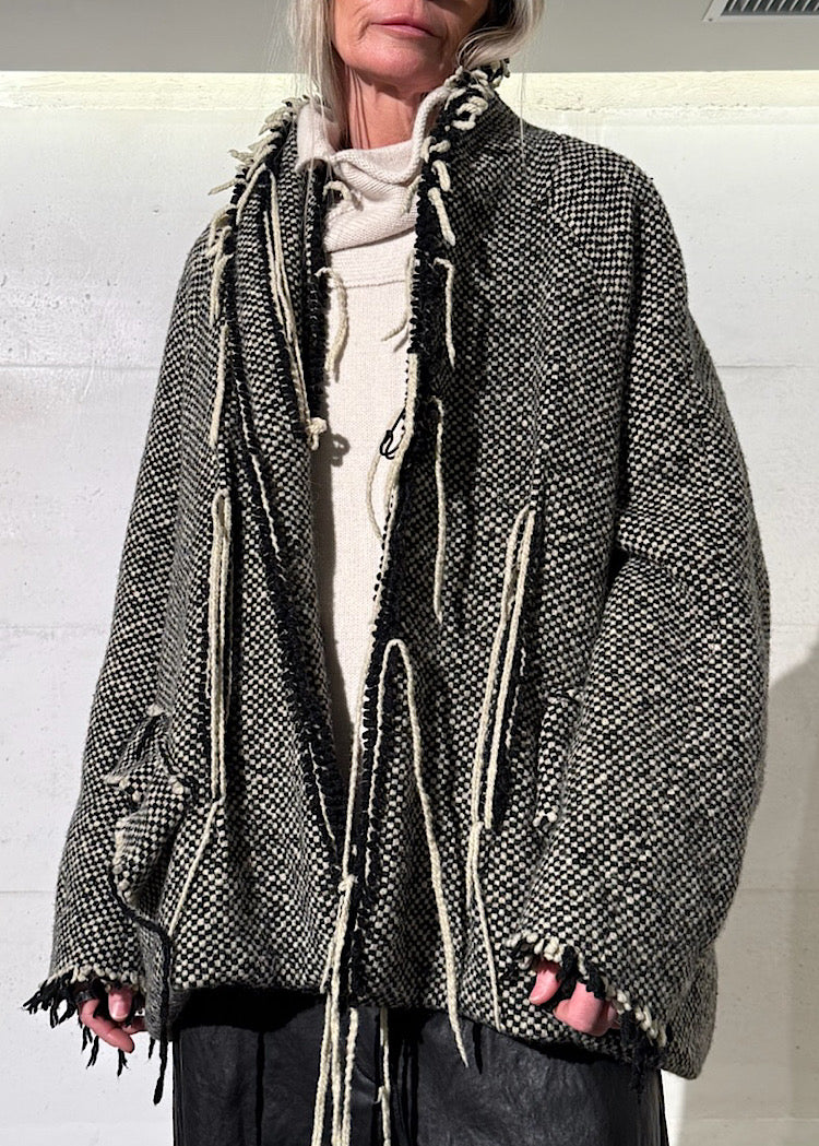 DRAPED CHECK WOOL JACKET