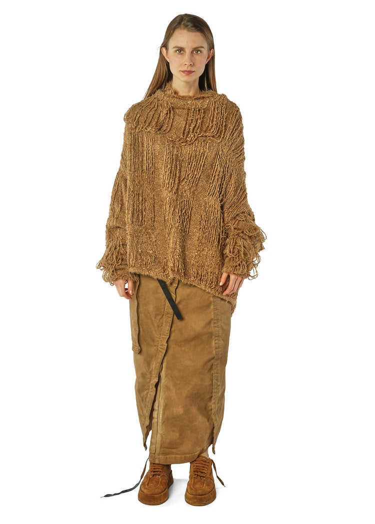 LADDERED SILK KNIT PULLOVER
