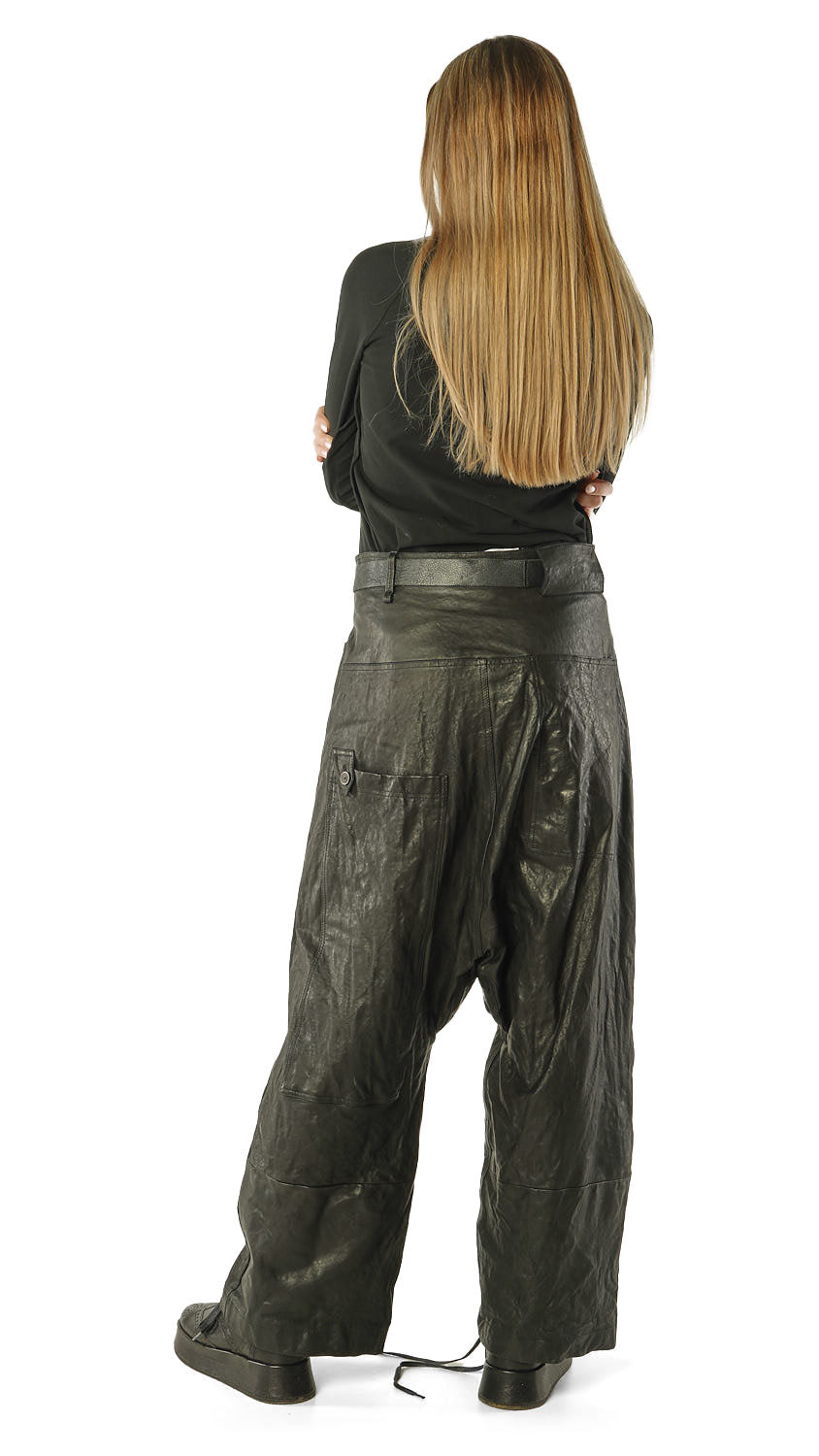 WIDE-LEG LAMB LEATHER TROUSER