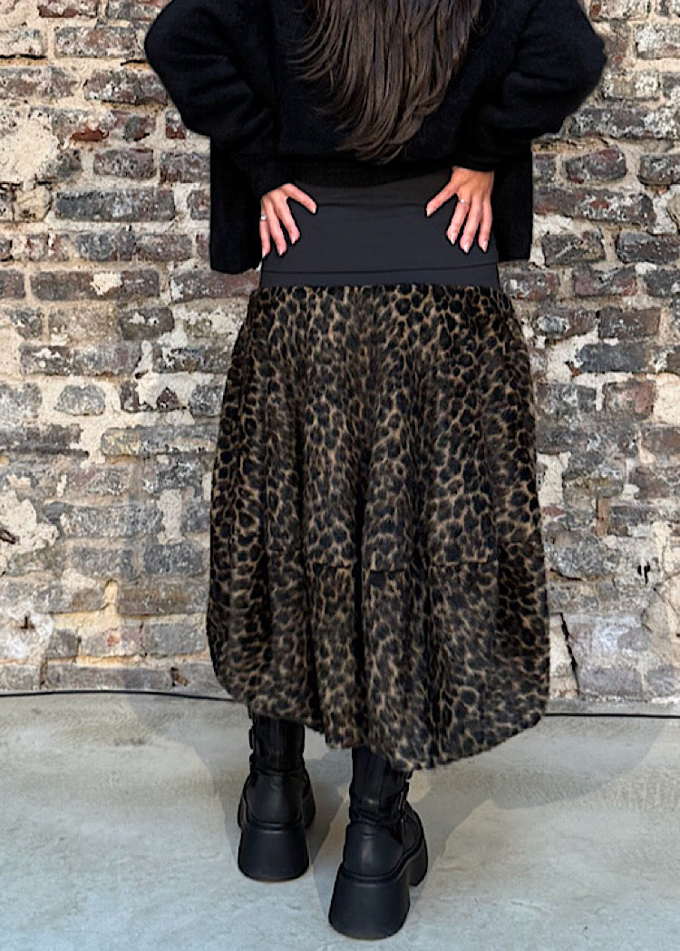 CL FAUX FUR LEOPARD BALLOON SKIRT