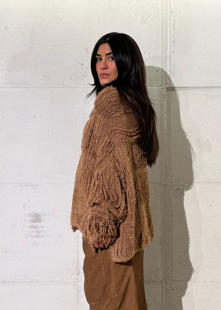 LADDERED SILK KNIT PULLOVER