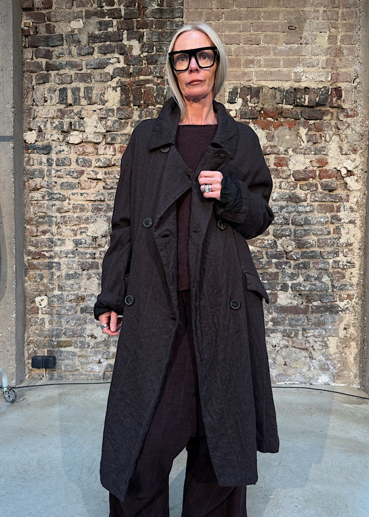 CL DOUBLE-BREASTED PINSTRIPE WOOL COAT