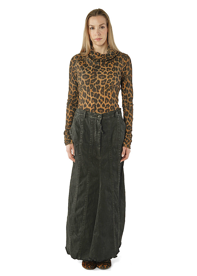 WAXED PATCH-POCKET DENIM SKIRT