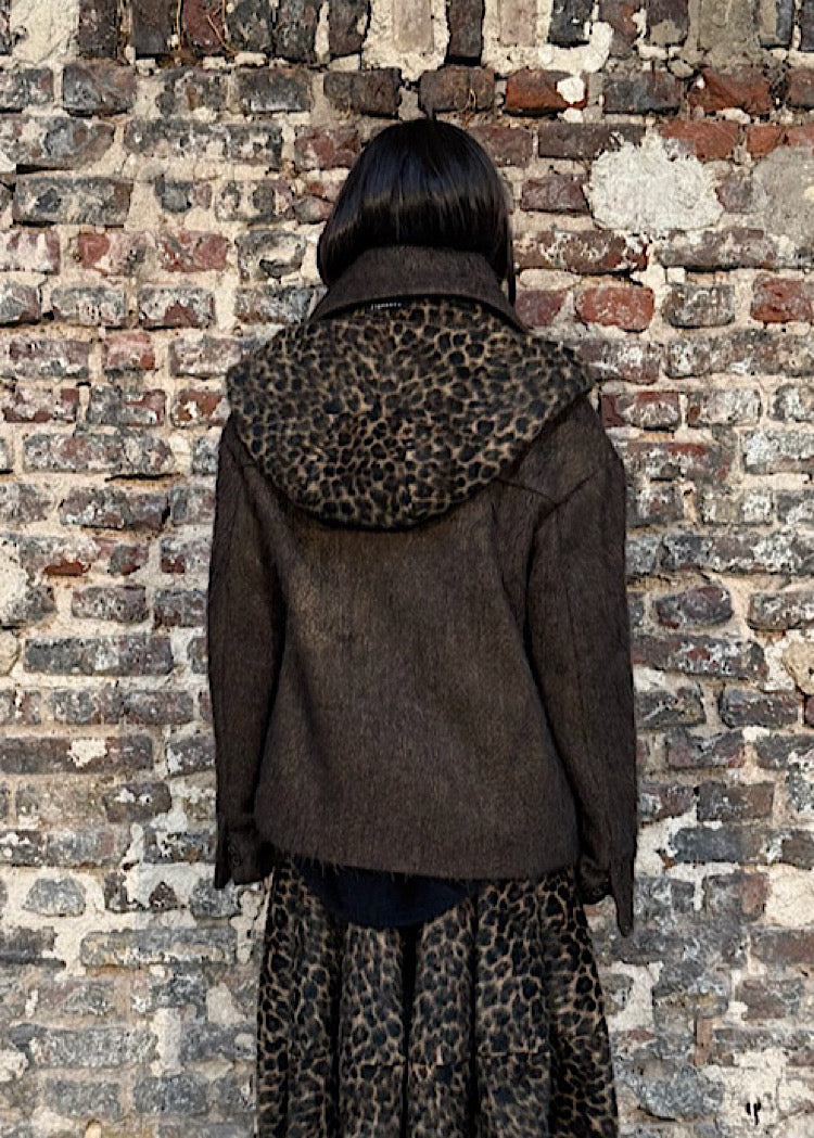 FAUX FUR-COLLAR LONG-HAIR WOOL JACKET